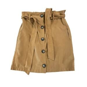 Mi Ami Women's Brown High Waisted Belted Button-Front Mini Skirt | Size M